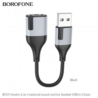 Adaptor audio 2 in 1 USB-A la 3.5mm Borofone BV19 Creator negru