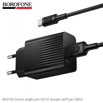 Incarcator priza Borofone BAS72A Source QC 3.0 set cu cablu Type-C negru