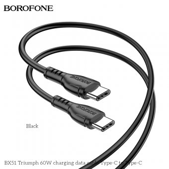 Cablu de date Borofone BX51 Type-C la Type-C 60W 1m negru