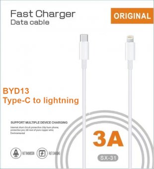 Cablu de date BYD13 Type-C la lightning 1m 5V-2.4A