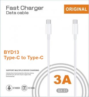 Cablu de date BYD13 Type-C la Type-C 1m 3A