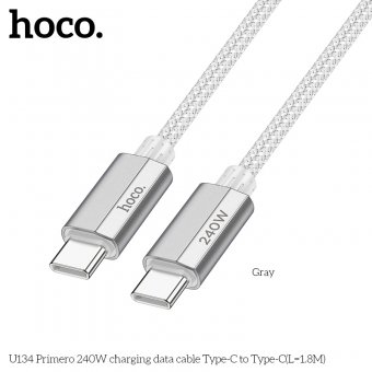 Cablu de date Hoco U134  Primero 240W Type-C la Type-C 1.8m gri