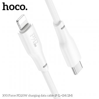 Cablu de date Hoco X93 Force Type-C la Lightning 1m alb