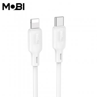Cablu de date siliconic Mobi MC-02 USB-C la IP 27W alb