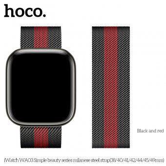 Curea Apple iWatch Hoco WA03 Milanese steel 38/40/41 mm black and red