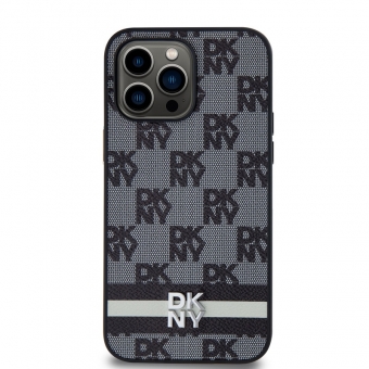 Husa telefon DKNY PU Leather Checkered Pattern and Stripe pentru iPhone 15 Pro Max Black
