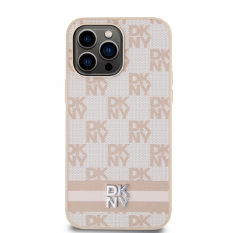 Husa telefon DKNY PU Leather Checkered Pattern and Stripe pentru iPhone 15 Pro Max Pink