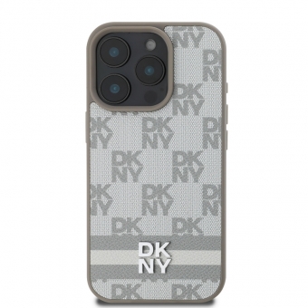 Husa telefon DKNY PU Leather Checkered Pattern and Stripe pentru iPhone 16 Pro Max Beige