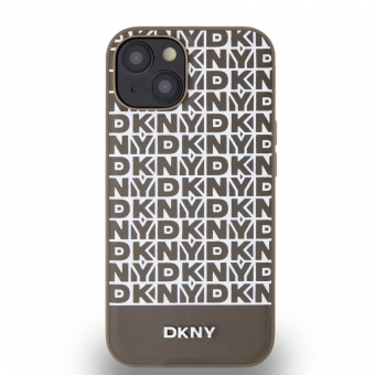 Husa telefon DKNY PU Leather Repeat Pattern Bottom Stripe MagSafe pentru iPhone 14 Brown