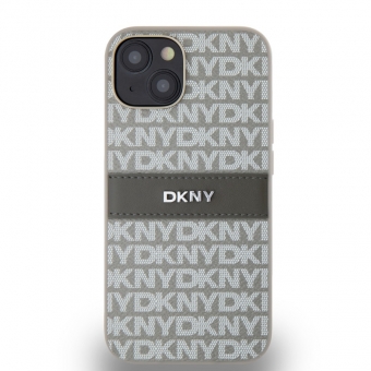 Husa telefon DKNY PU Leather Repeat Pattern Tonal Stripe pentru iPhone 14 Beige