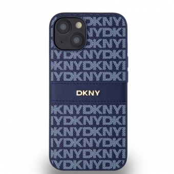 Husa telefon DKNY PU Leather Repeat Pattern Tonal Stripe pentru iPhone 14 Blue