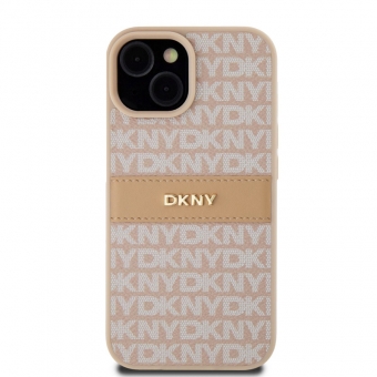Husa telefon DKNY PU Leather Repeat Pattern Tonal Stripe pentru iPhone 15 Pink