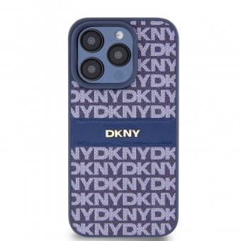 Husa telefon DKNY PU Leather Repeat Pattern Tonal Stripe pentru iPhone 15 Pro Blue