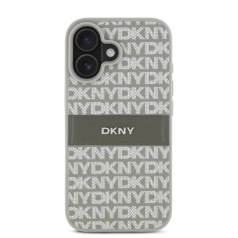 Husa telefon DKNY PU Leather Repeat Pattern Tonal Stripe pentru iPhone 16 Beige
