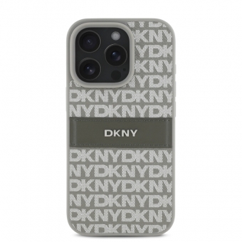 Husa telefon DKNY PU Leather Repeat Pattern Tonal Stripe pentru iPhone 16 Pro Beige