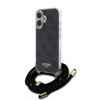 Husa telefon Guess IML 4G Printed Crossbody Strap pentru iPhone 16 Black