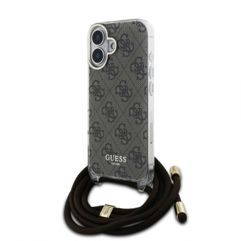 Husa telefon Guess IML 4G Printed Crossbody Strap pentru iPhone 16 Brown