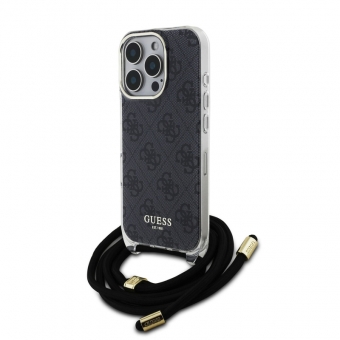 Husa telefon Guess IML 4G Printed Crossbody Strap pentru iPhone 16 Pro Black