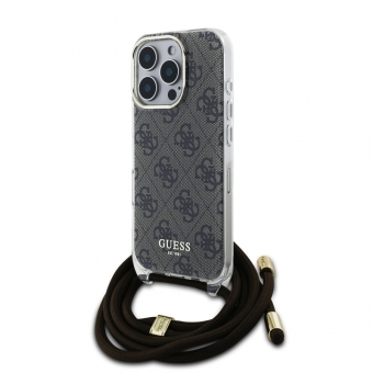 Husa telefon Guess IML 4G Printed Crossbody Strap pentru iPhone 16 Pro Brown