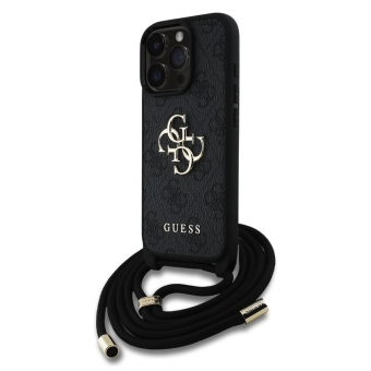 Husa telefon Guess PU 4G Metal Logo Crossbody Strap pentru iPhone 16 Pro Black