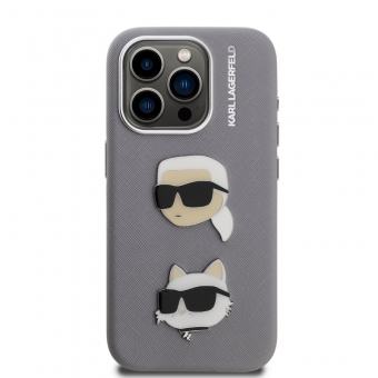 Husa telefon Karl Lagerfeld Grained PU K&CH Heads Case pentru iPhone 15 Pro Max Grey