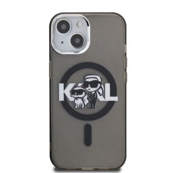 Husa telefon Karl Lagerfeld IML Glitter Karl and Choupette Sketch MagSafe Case pentru iPhone 15 Black