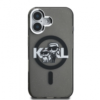Husa telefon Karl Lagerfeld IML Glitter Karl and Choupette Sketch MagSafe Case pentru iPhone 16 Black
