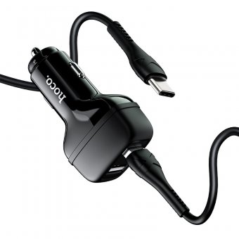 Incarcator auto Hoco Z36 2 USB 2.4 Ah + cablu Type-C negru