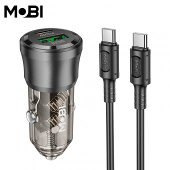 Incarcator auto Mobi MA-01 1A1C PD 38W set cu cablu USB-C la USB-C negru translucid