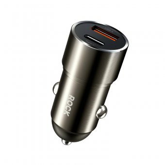 Incarcator auto Rock H20 USB + Tip C 15W 3A fara cablu gri inchis