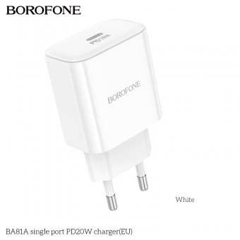 Incarcator priza Borofone BA81A PD 20W fara cablu alb