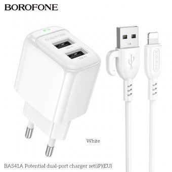 Incarcator priza Borofone BAS41A 2 USB 2.4 Ah lightning alb