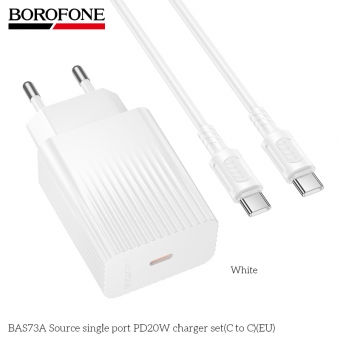 Incarcator priza Borofone BAS73A Source PD20W set cu cablu Type-C alb