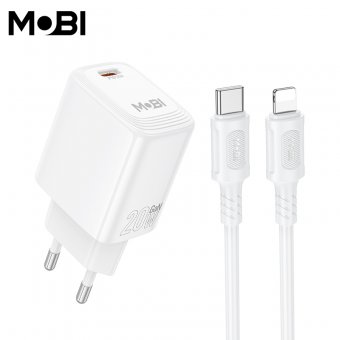 Incarcator priza Mobi MP-20 PD 20W set cu cablu USB-C la IP alb