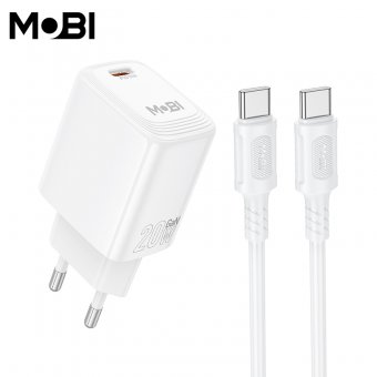 Incarcator priza Mobi MP-20 PD 20W set cu cablu USB-C la USB-C alb
