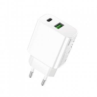 Incarcator priza Rock T43 USB QC 3.0 + Type C PD 20W 3A fara cablu alb