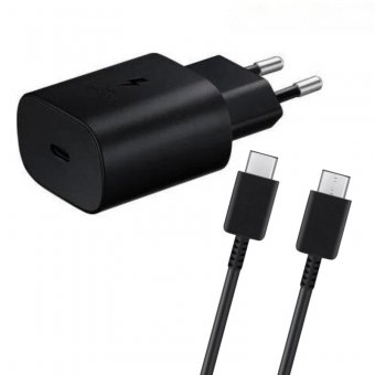 Incarcator Samsung 25W 2 in 1 Fast Charger cu cablu USB C la USB C bulk negru