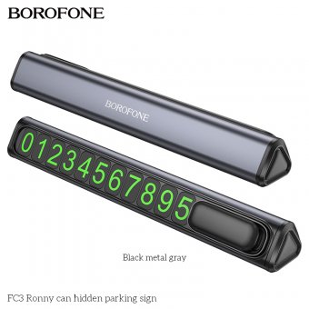 Suport afisare numar telefon parcare temporara Borofone FC3 Ronny gri metal