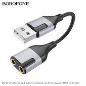 Adaptor audio 2 in 1 USB-A la 3.5mm Borofone BV19 Creator negru