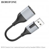 Adaptor audio 2 in 1 USB-A la 3.5mm Borofone BV19 Creator negru