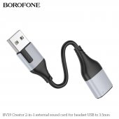 Adaptor audio 2 in 1 USB-A la 3.5mm Borofone BV19 Creator negru