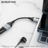 Adaptor audio 2 in 1 USB-A la 3.5mm Borofone BV19 Creator negru