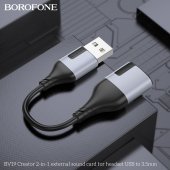 Adaptor audio 2 in 1 USB-A la 3.5mm Borofone BV19 Creator negru