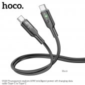 Cablu de date Hoco U120 Intelligent power-off 60W Type-C la Type-C negru