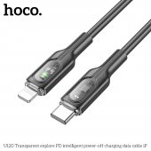 Cablu de date Hoco U120 Intelligent power-off Type-C la lightning negru