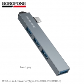 Hub USB-C Borofone FH1A 4-in-1 (3x USB 2.0 + USB 3.0) - Gri Metalic
