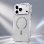Husa Clear MagSafe Glitter Apple Iphone 17 / 18 argintiu