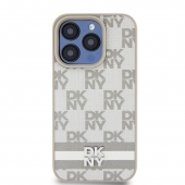 Husa telefon DKNY PU Leather Checkered Pattern and Stripe pentru iPhone 15 Pro Max Beige