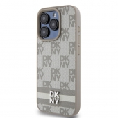 Husa telefon DKNY PU Leather Checkered Pattern and Stripe pentru iPhone 15 Pro Max Beige