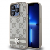 Husa telefon DKNY PU Leather Checkered Pattern and Stripe pentru iPhone 15 Pro Max Beige